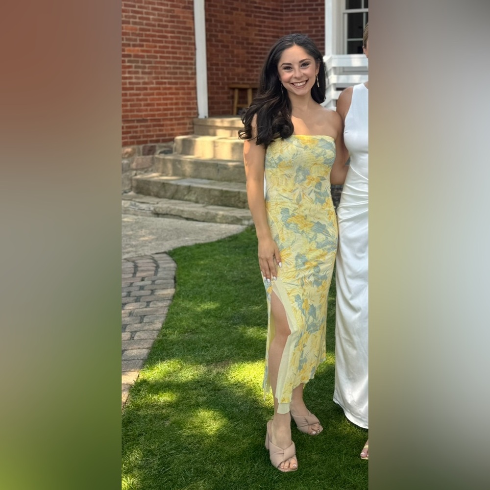 Yellow Strapless Midi Dress